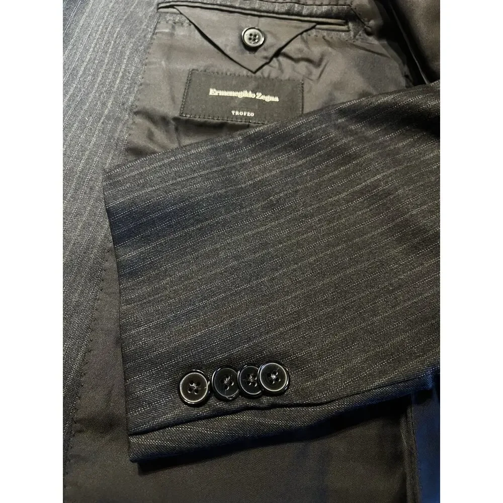Ermenegilzo Zegna Trofeo 46R 36x29 ROMA Gray Stripe Flannel Suit 3/2 Roll